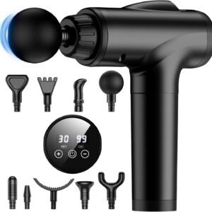 Massage Gun Deep Tissue, High Percussion Back Neck Massager for Athletes, Handheld Muscle Massager Gun with 30 Speed Levels 9 Replacable Heads, Gift for Men & Women (Black)