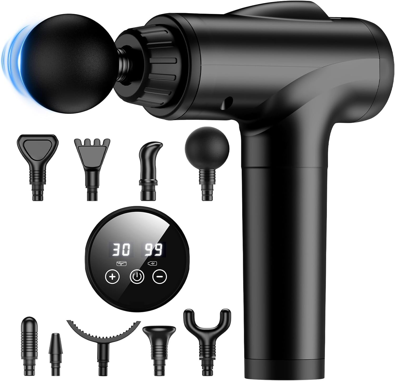 Massage Gun Deep Tissue, High Percussion Back Neck Massager for Athletes, Handheld Muscle Massager Gun with 30 Speed Levels 9 Replacable Heads, Gift for Men & Women (Black)