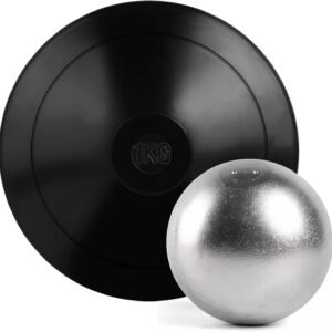 1 Pcs 4 KG (8.8lb) Shot Put and 1 Pcs 1 KG Rubber Discus for School Track and Field Discuses Iron Shot Put Shot Put Ball for Outdoor Practice Throwing