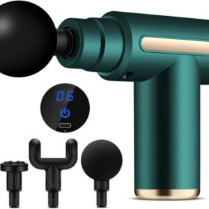 Fascia Gun - Muscle Massage Gun - Handheld Deep Tissue Massager - Percussion Chiropractic Massager with 6 Adjustable Speeds and 4 Heads for Athletes to Relief Pain and Relax (Dark Green)
