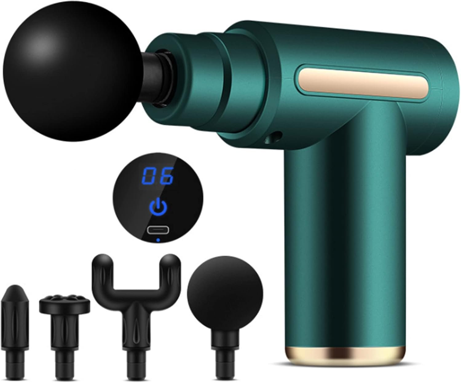 Fascia Gun - Muscle Massage Gun - Handheld Deep Tissue Massager - Percussion Chiropractic Massager with 6 Adjustable Speeds and 4 Heads for Athletes to Relief Pain and Relax (Dark Green)