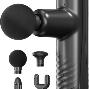 Mini Massage Gun, Powerful Handheld Muscle Massager for Back Pain Relief, Deep Tissue Percussion Small Massage Gun Travel Massager with 4 Massage Heads Silent Brushless Motor, Black