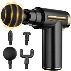 Mini Handheld Massage Gun, Deep Tissue with 6 Speeds, Cordless Muscle Massager with 4 Heads,Type-C Charging, Travel Size, Best Gifts