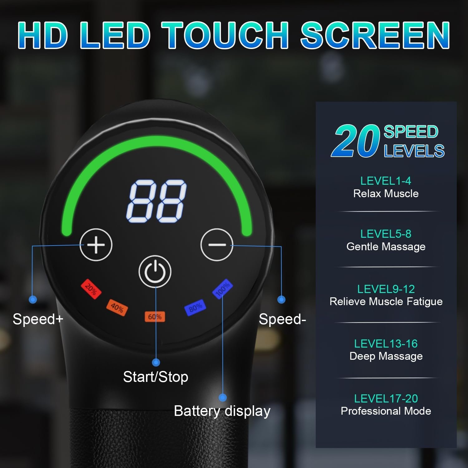 Massage Gun Deep Tissue,Portable Electric Muscle Massager,High Intensity Percussion Massager for Pain Relief with 20 Speeds & LED Screen,Black - Image 2