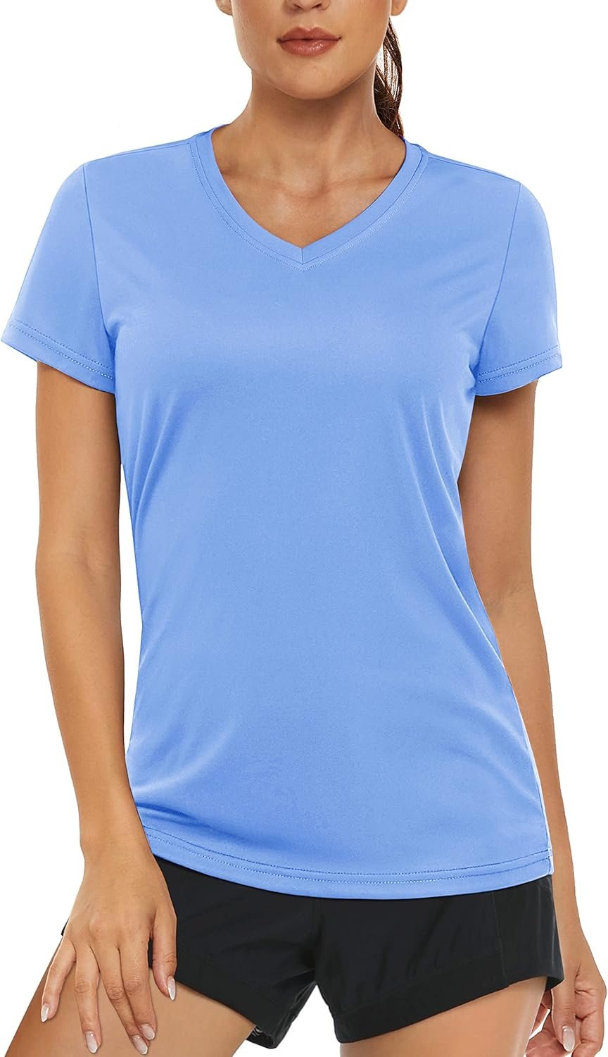 Women's T Shirts Short Sleeve Workout Tops UPF 50+ Sun Protection V-Neck Moisture Wicking Quick Dry Tee