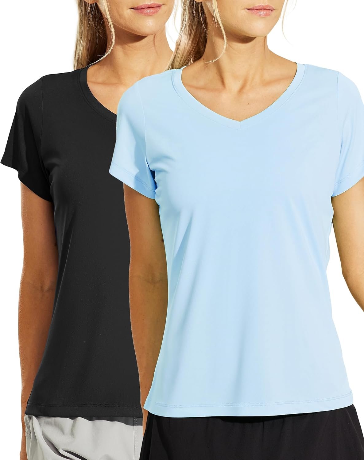 Women's Quick Dry Short Sleeve T-Shirts V-Neck UPF 50+ Tops Workout Athletic Fitness Running, Moisture Wicking