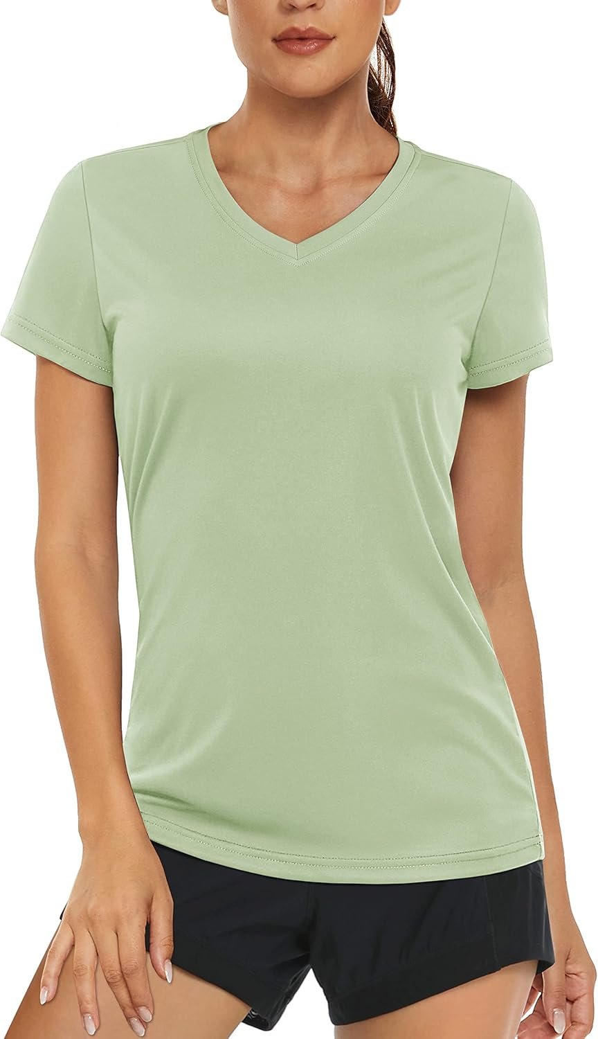 Women's T Shirts Short Sleeve Workout Tops UPF 50+ Sun Protection V-Neck Moisture Wicking Quick Dry Tee