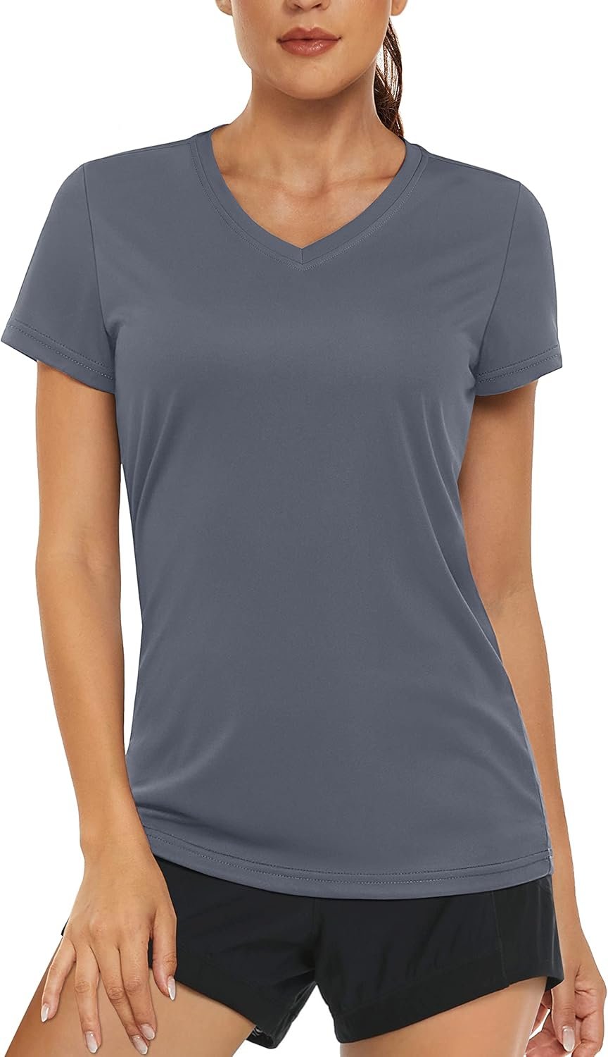 Women's T Shirts Short Sleeve Workout Tops UPF 50+ Sun Protection V-Neck Moisture Wicking Quick Dry Tee