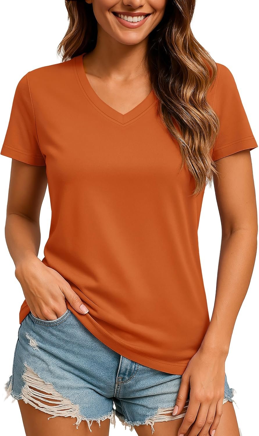 Women's V-Neck T Shirts Short Sleeve UPF 50+ Sun Protection Performance Quick Dry Athletic Workout Tee Tops