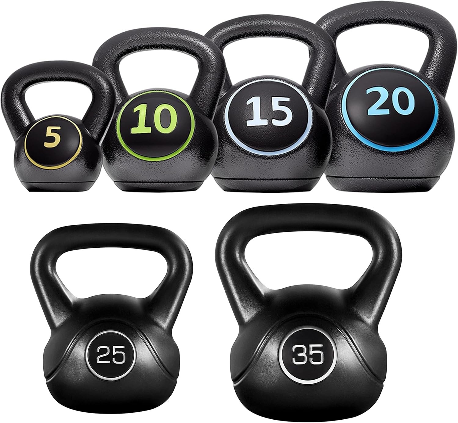 6pcs Kettlebell Set  Coated Kettlebells Weight Sets 5LB, 10LB, 15LB, 20LB, 25LB, 35LB Kettlebells for Home Fitness Gym