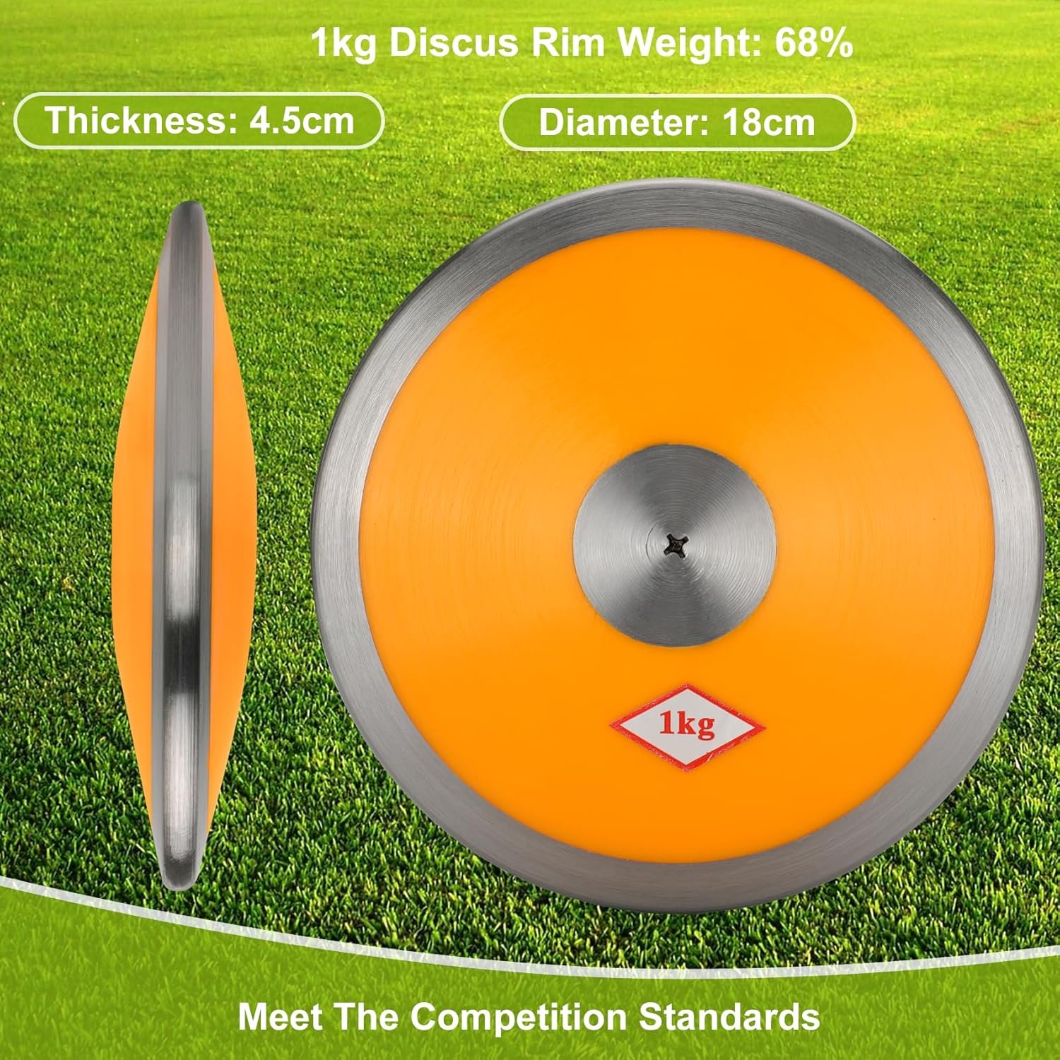 Nylon Discus 1kg, 1kg Discus Track and Field, Suitable for Beginners Girls Discus 1kg 68% Rim Weight, 1 kg Discuses for Sports, Competition & Practice Track Discus, Robust Steel Edge Rims 1K Discuss - Image 2