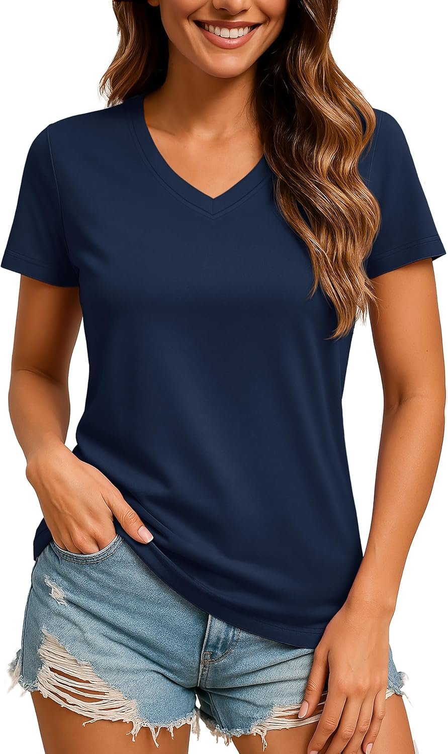Women's V-Neck T Shirts Short Sleeve UPF 50+ Sun Protection Performance Quick Dry Athletic Workout Tee Tops
